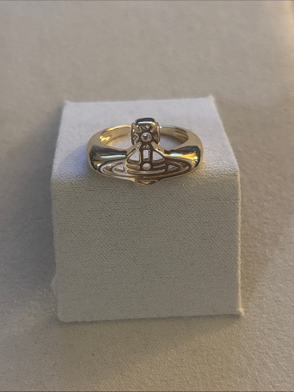 GF Gold Orb Saturn Motif Ring - Women's Fashion Jewelry-Size 8 Adjustable